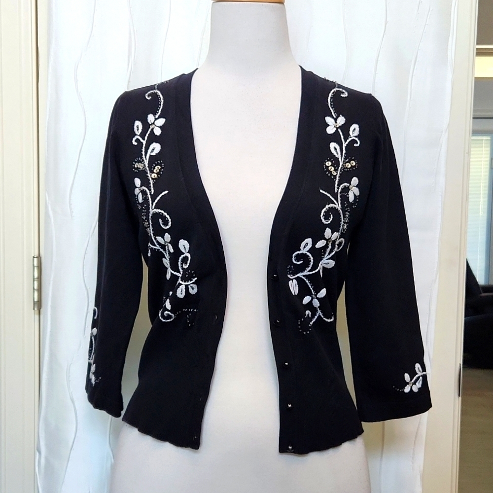 Cache Floral Sequin Cardigan